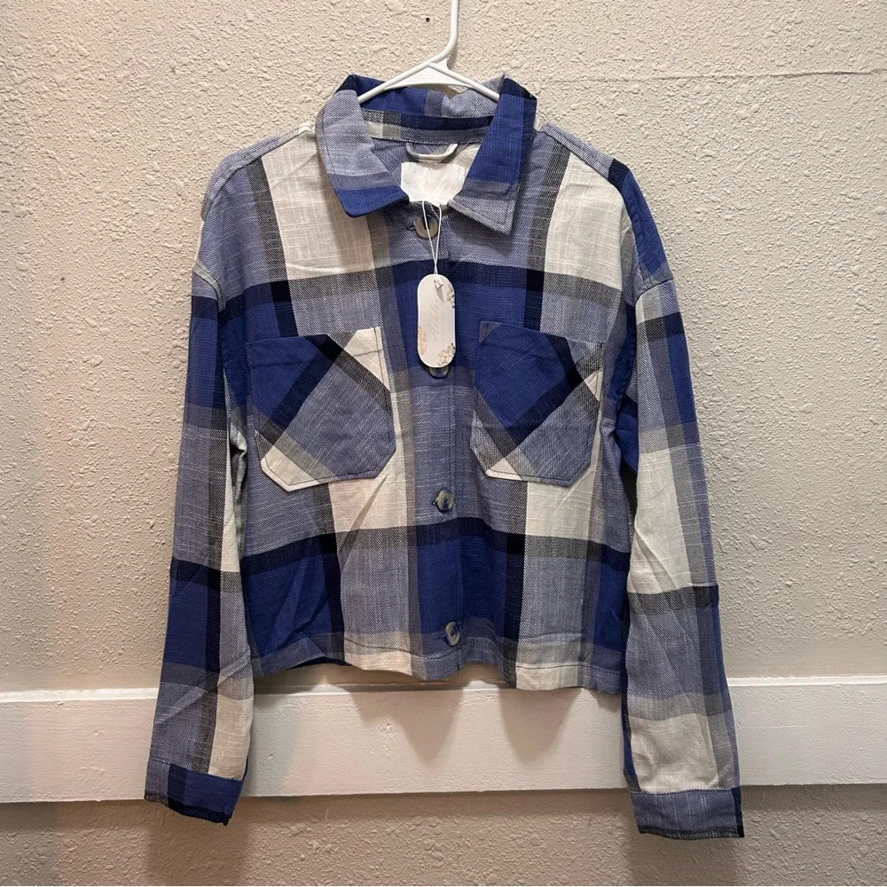 Ashley by 26 International Blue Combo Plaid Button Down NWT